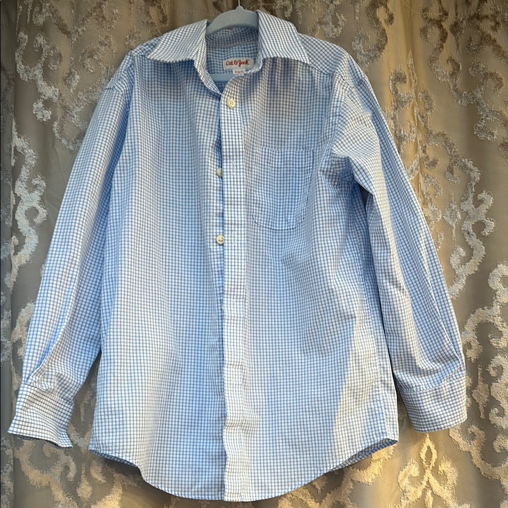 Cat & Jack Blue Checkered Button Down Long Sleeve Shirt Size 6/7